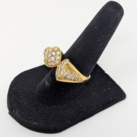 18K Gold Estate Vintage Diamond Pave Double Floral Ring Yellow Gold Size 6 - Picture 13 of 13